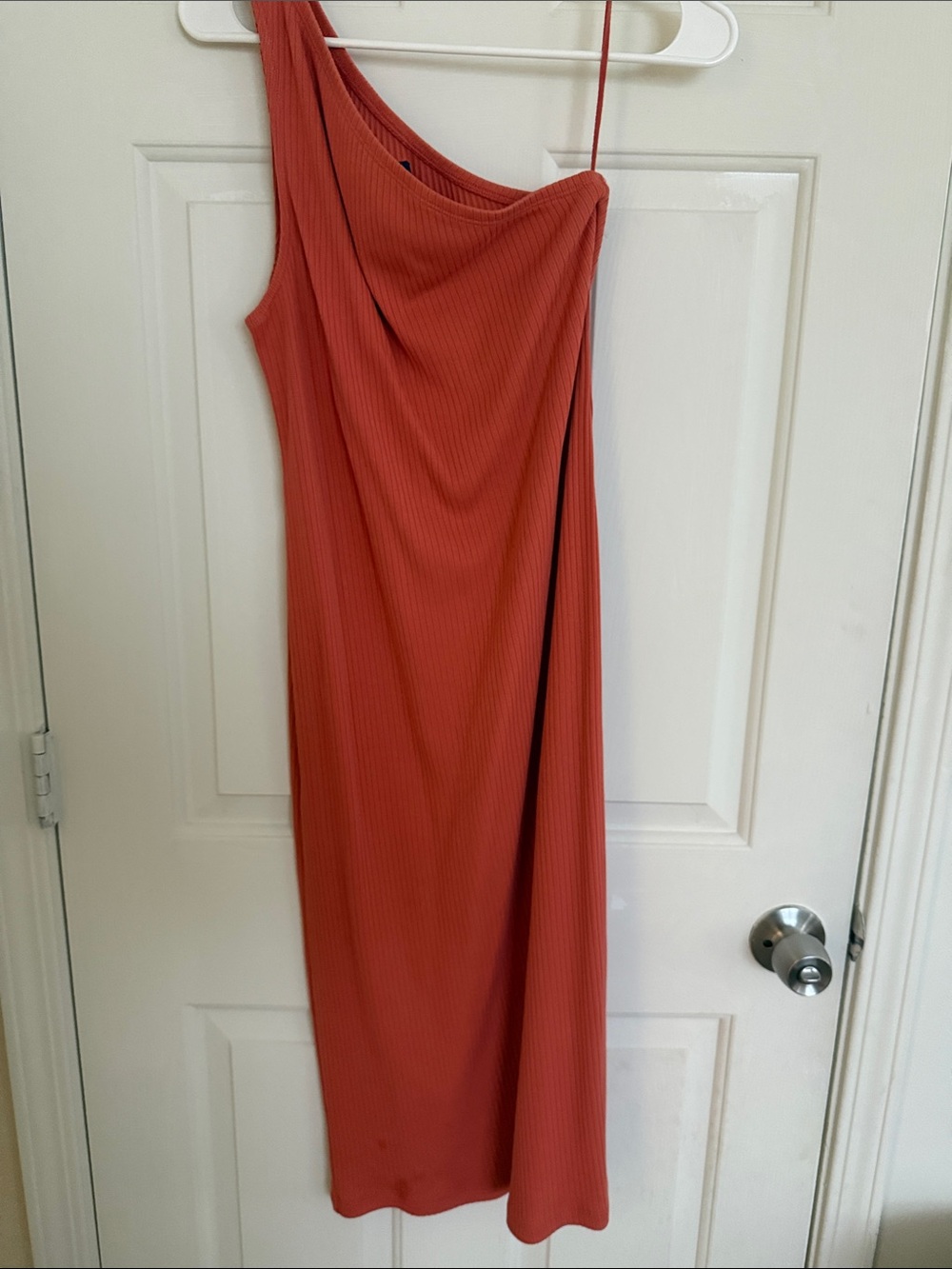 GAP One-Shoulder Ribbed Maxi Dress in Terracotta